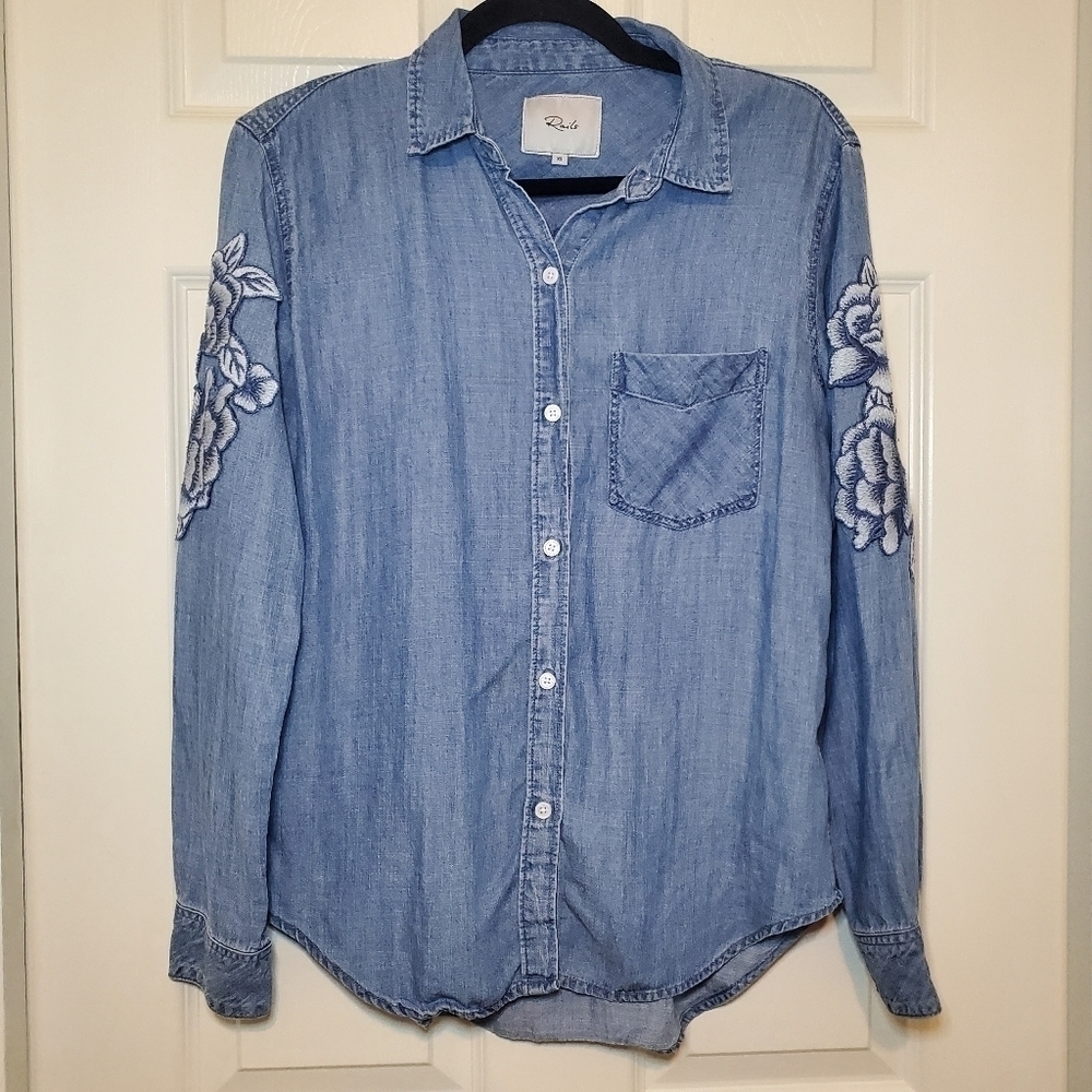 Rails Denim Ingrid Shirt With White Floral Patches Size Xsmall
